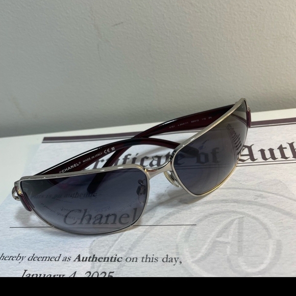 CHANEL Accessories - CHANEL Silver and Black Designer Sunglasses Sleek Sporty Design